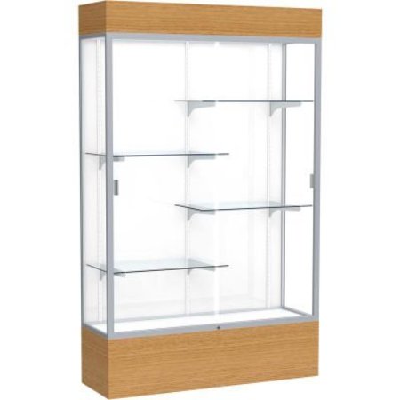 WADDELL DISPLAY CASE OF GHENT Reliant Lighted Display Case 48"W x 80"H x 16"D Natural Oak Base White Back Satin Natural Frame 2174WB-SN-AK
